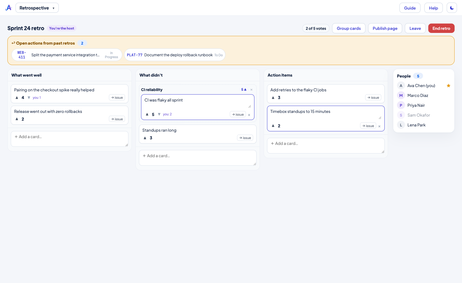Retrospective — a real-time anonymous retro board for Jira